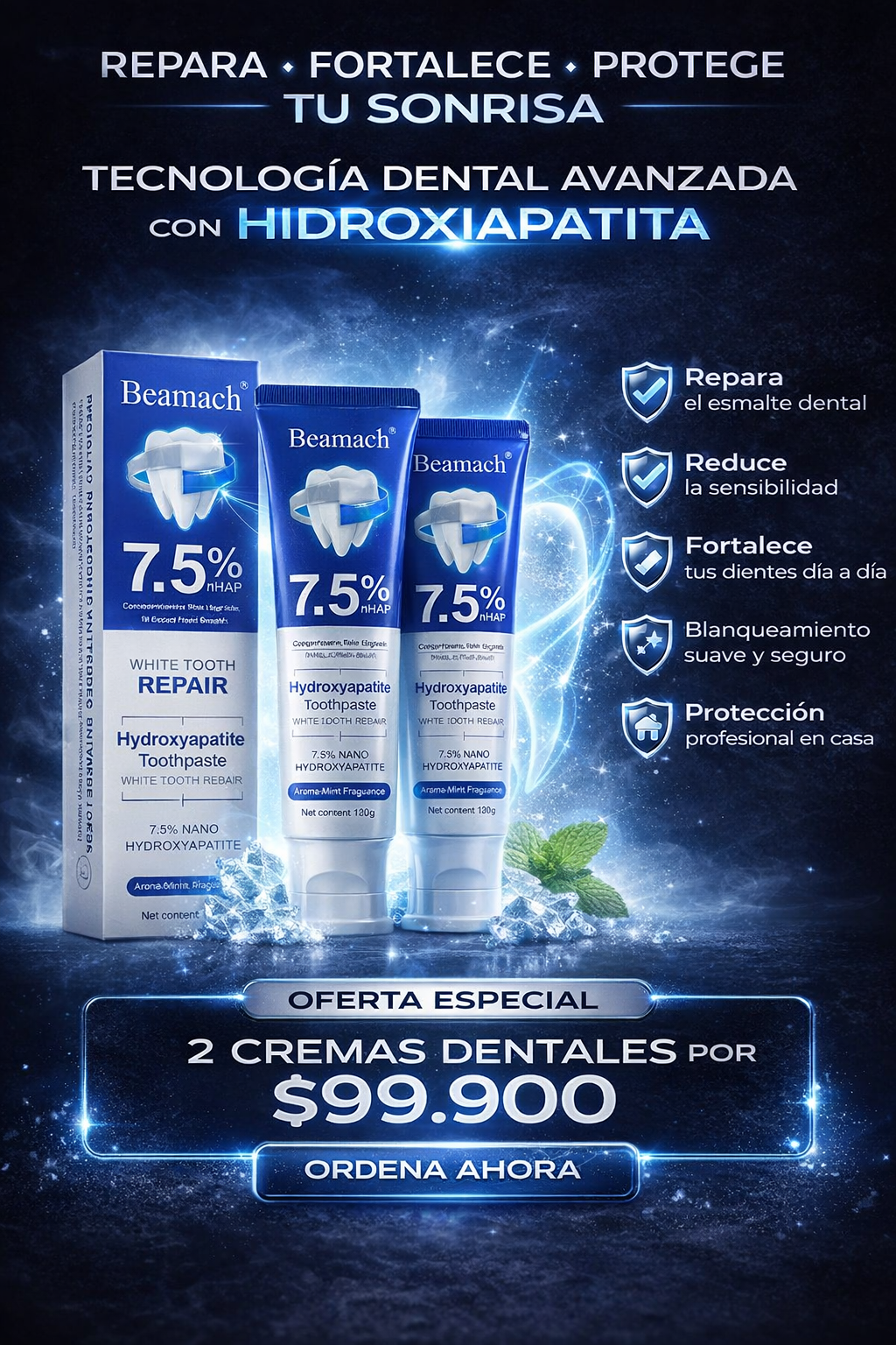 Beamach™️ – Crema Dental con Hydroxiapatite que Repara el Esmalte, Reduce Sensibilidad y Blanquea Naturalmente ✅